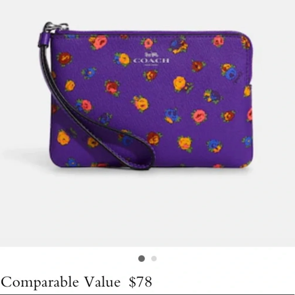 Coach Corner zip wristlet vintage rose print. Sv/sport purple multi. - Picture 2 of 4